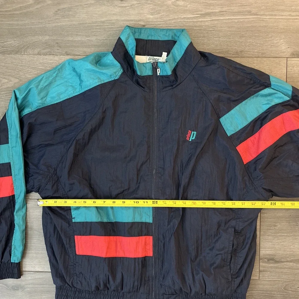 VTG Prince Mens L Full Zip Lined Windbreaker Jacket Blue Green Red